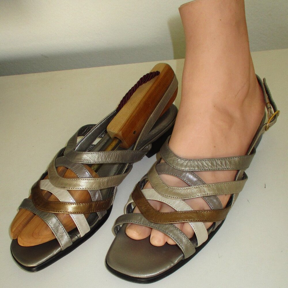 Ross Hommerson Womens Metallic Leather Slingback Flat Sandal - Size 8.5S